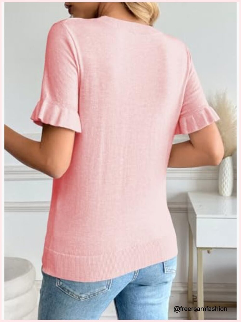 Wool Blend Short Puff Sleeve Sweater Knit Top Crewneck Casual - Picture 3 of 7